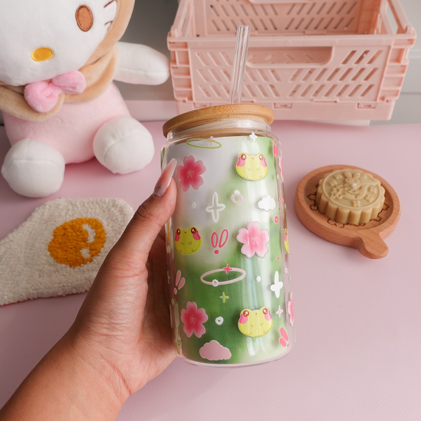 Froggy Blossom Clear Glass Tumbler