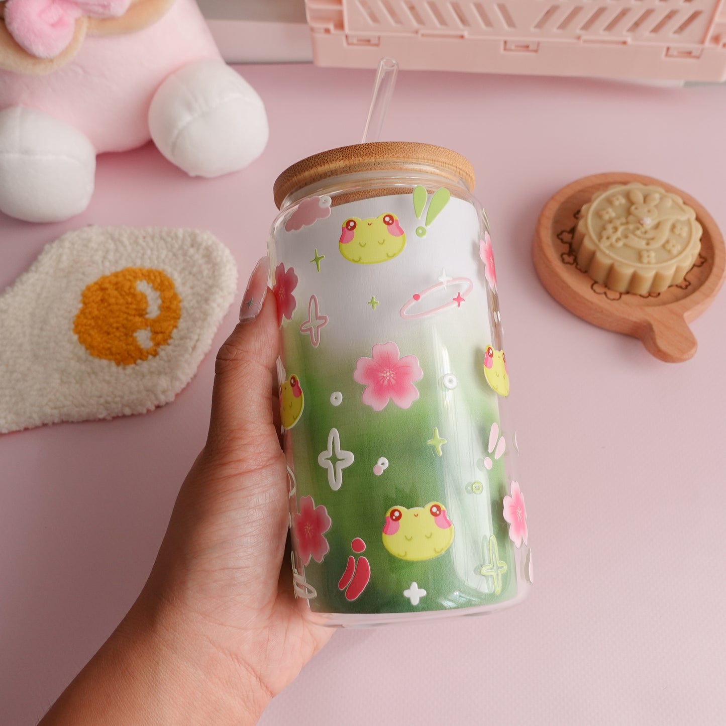 Froggy Blossom Clear Glass Tumbler