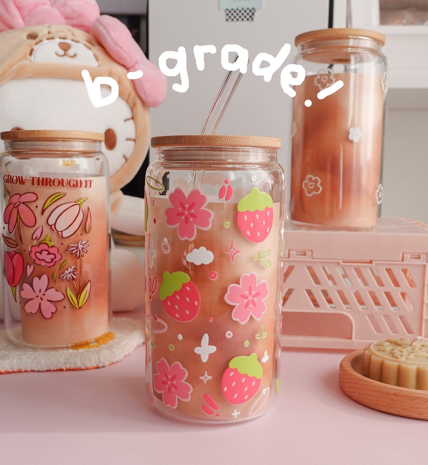 Strawberry and Sakura Clear Glass Tumbler