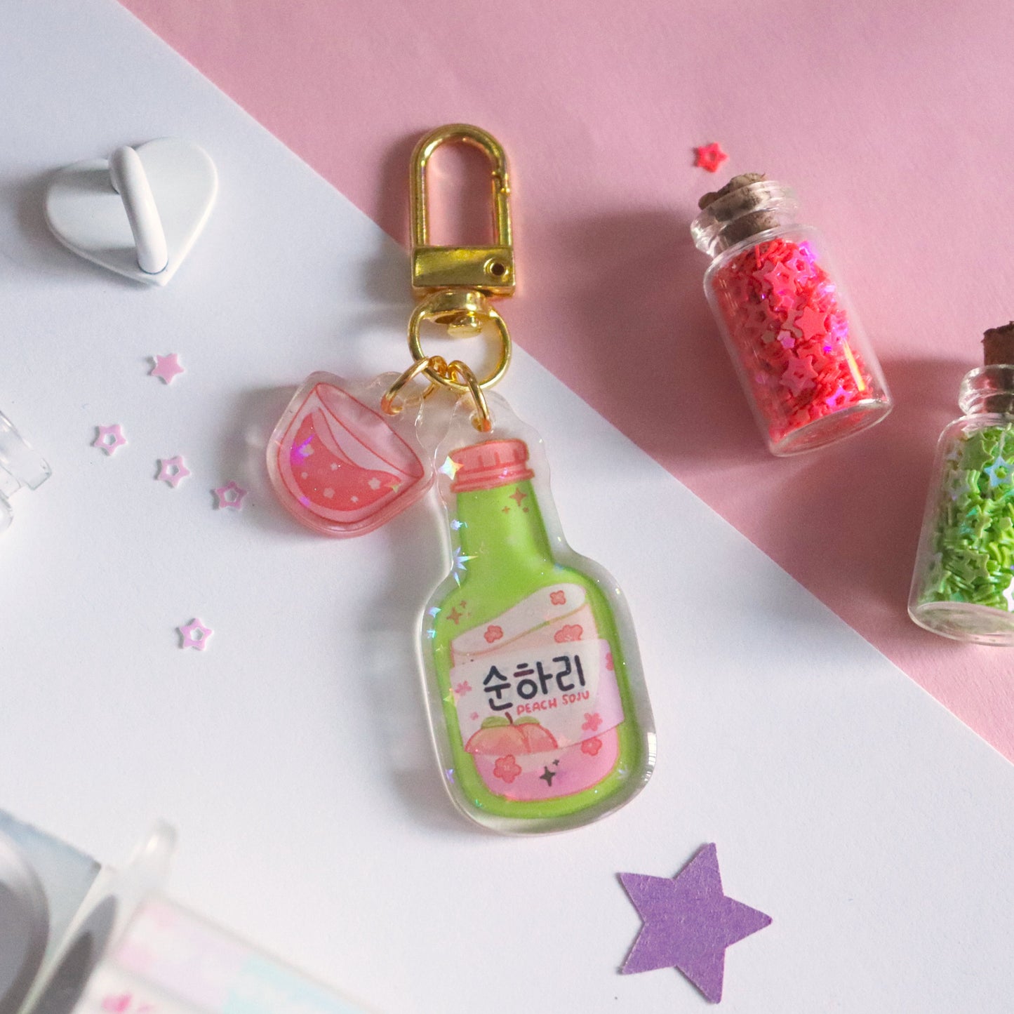 Soju and Shot Glass Holographic Keychain