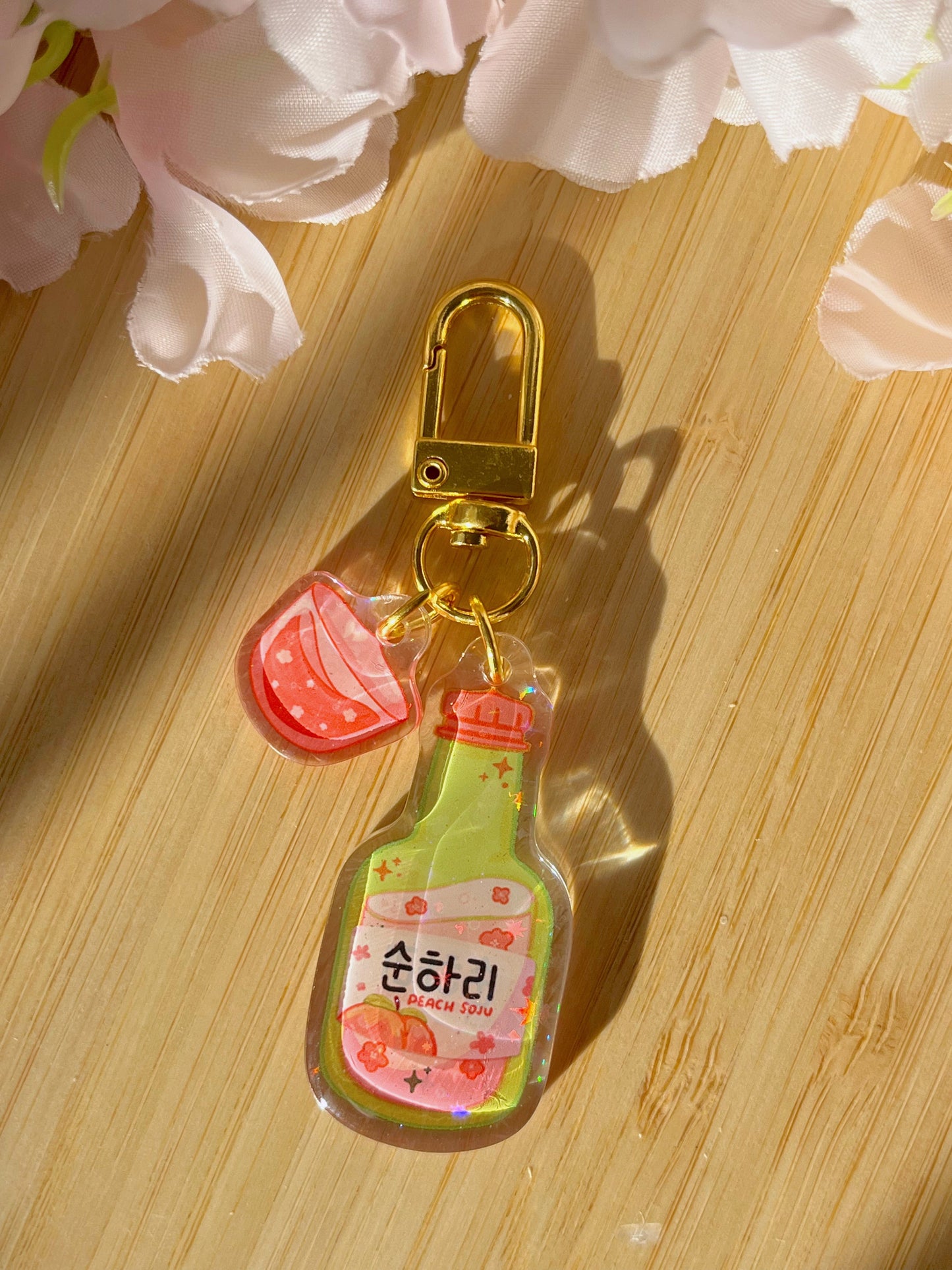 Soju and Shot Glass Holographic Keychain