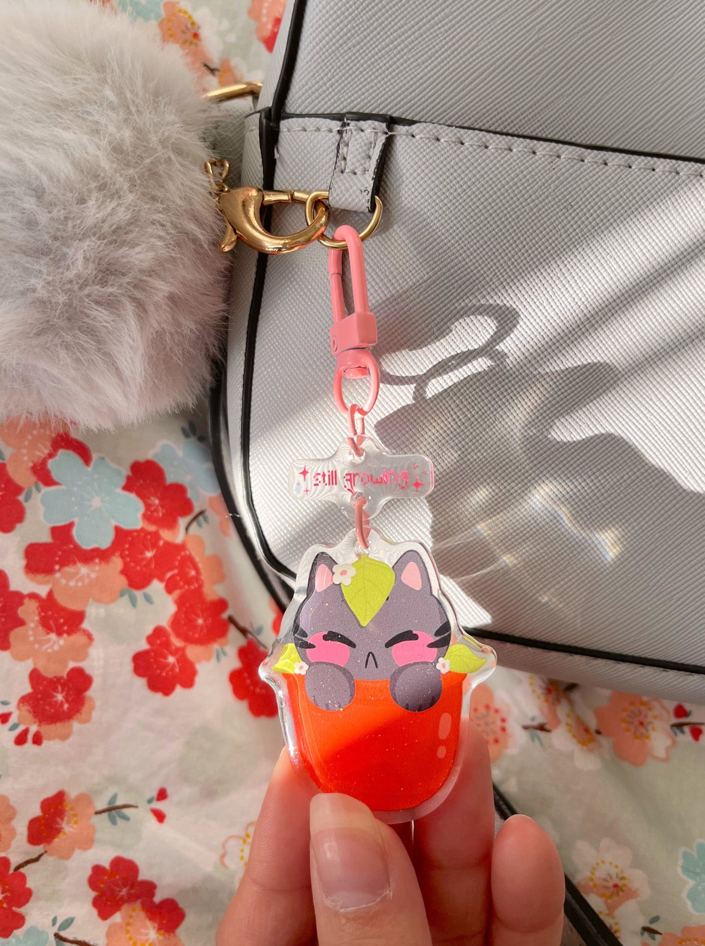 Still Growing Kitty Glitter Keychain