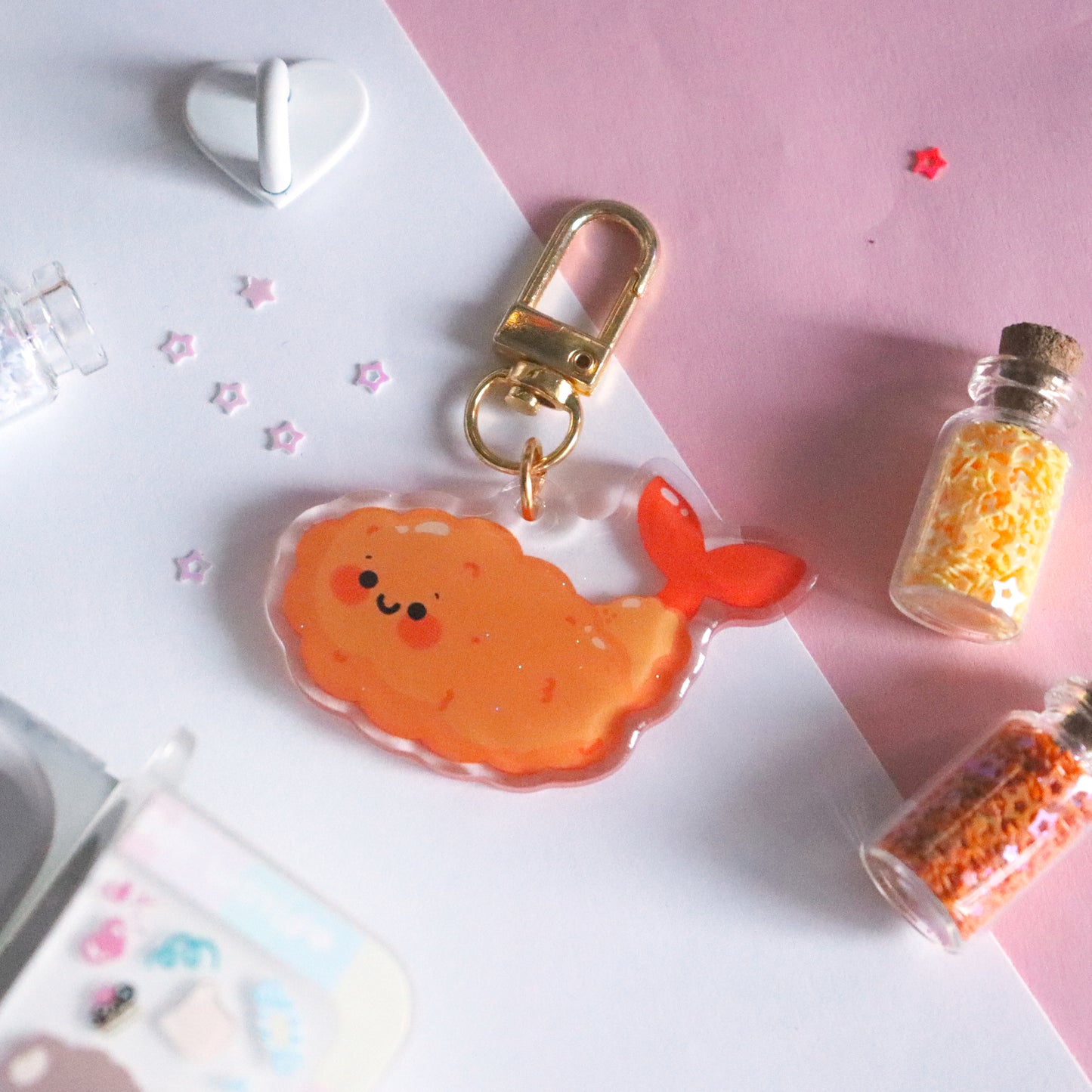 Shrimp Tempura Glitter Keychain
