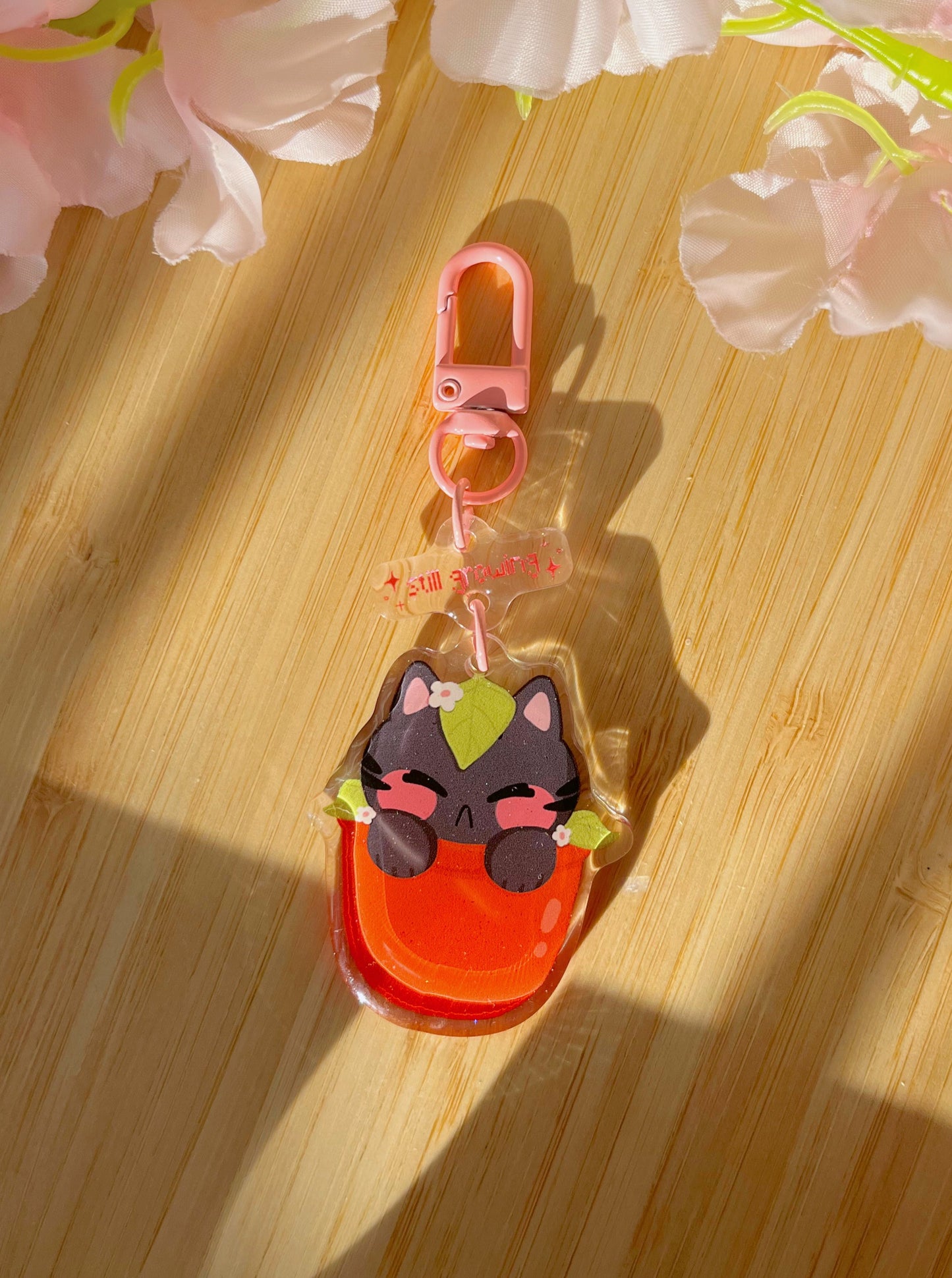 Still Growing Kitty Glitter Keychain