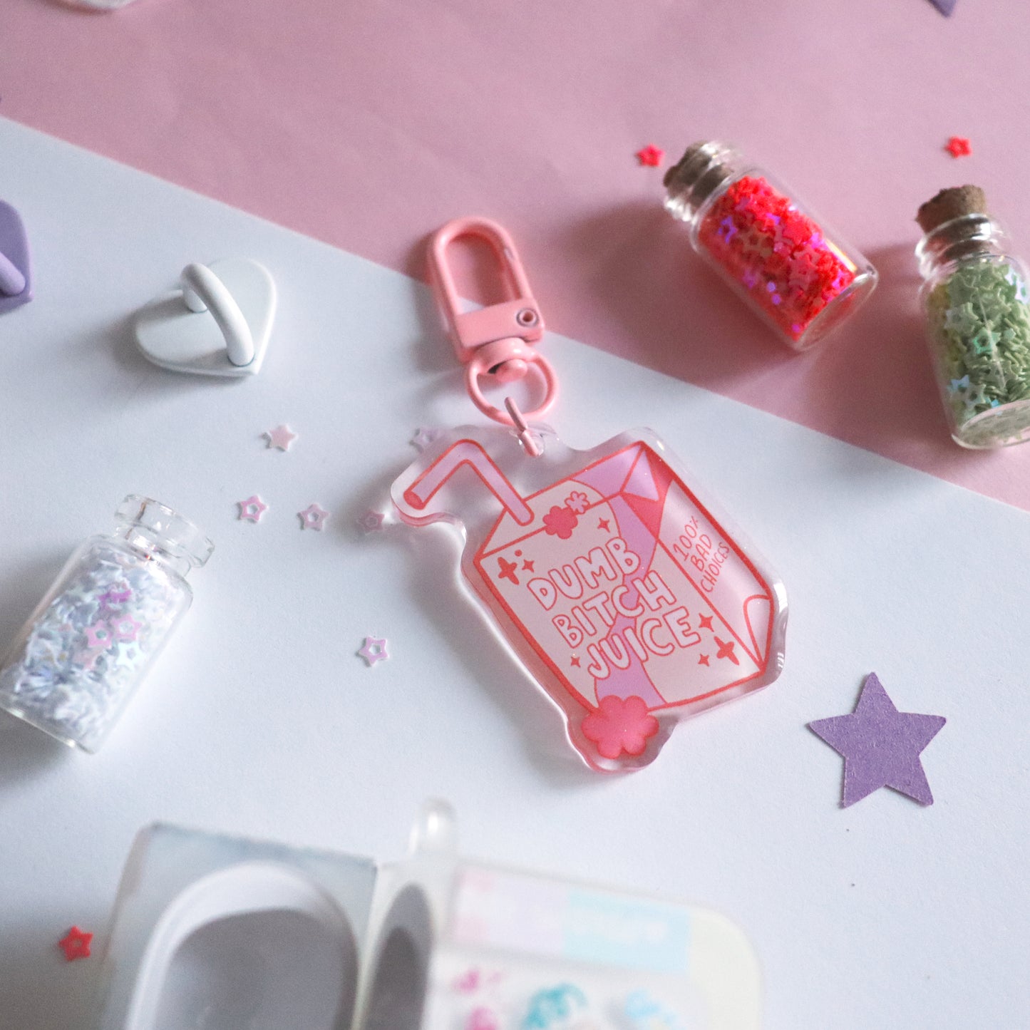 Dumb Bitch Juice Glitter Keychain