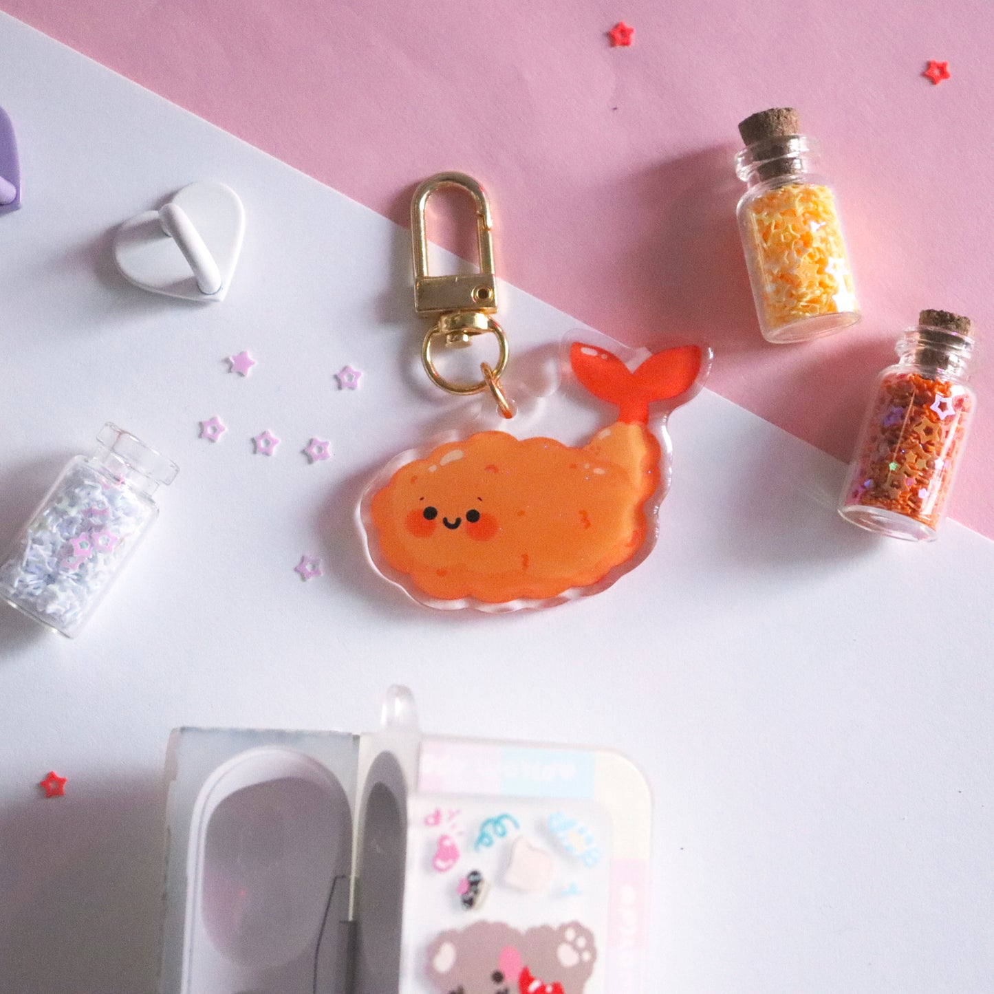 Shrimp Tempura Glitter Keychain