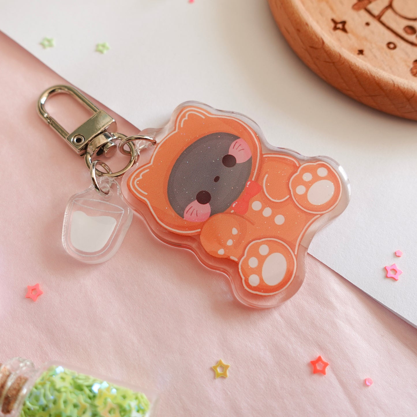 Gingerbread Cookie Cat | Glitter Keychain