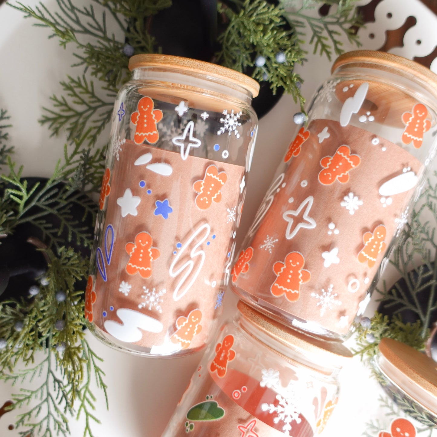 Holiday Gingerbread Clear Glass Tumblers