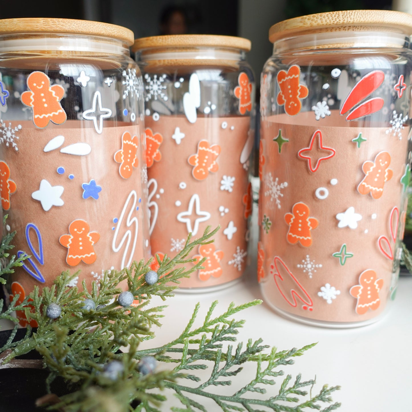 Holiday Gingerbread Clear Glass Tumblers