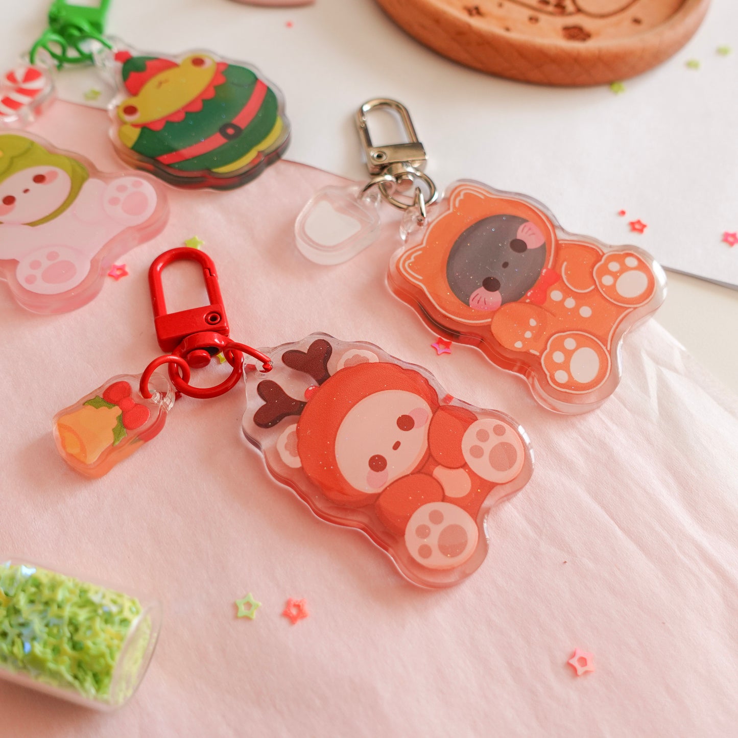 Gingerbread Cookie Cat | Glitter Keychain