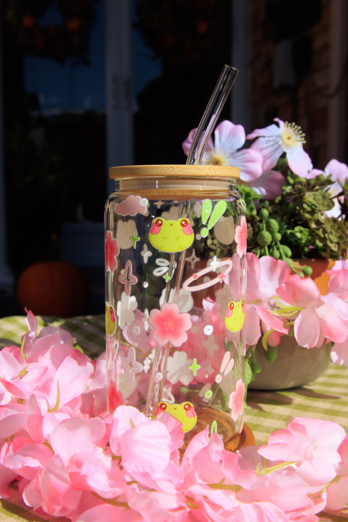 Froggy Blossom Clear Glass Tumbler