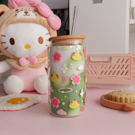 Froggy Blossom Clear Glass Tumbler