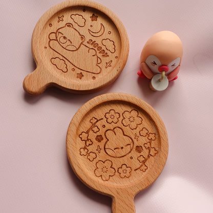 Sakura Bunny Wooden Coaster (with handle)