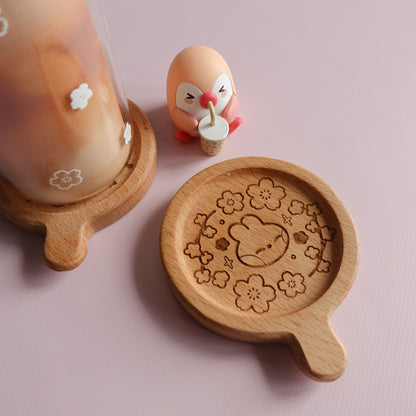 Sakura Bunny Wooden Coaster (with handle)