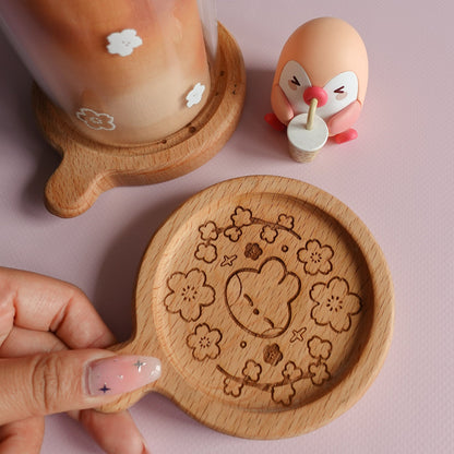 Sakura Bunny Wooden Coaster (with handle)