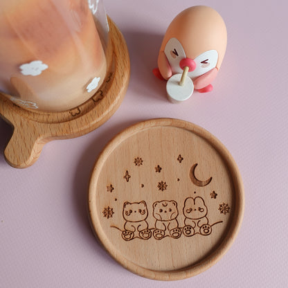 Animal Trio Wooden Coaster